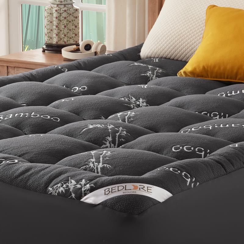 【BEDLORE】Bamboo Cooling Mattress Topper with Fitted Sheet, Thick Luxury Comfort Layer, Breathable & Soft on Skin, Deep Pocket Design, Machine Washable, Ideal for Bedroom & Home Use HomeEssentials