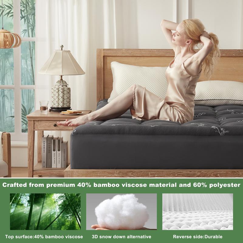 【BEDLORE】Bamboo Cooling Mattress Topper with Fitted Sheet, Thick Luxury Comfort Layer, Breathable & Soft on Skin, Deep Pocket Design, Machine Washable, Ideal for Bedroom & Home Use HomeEssentials