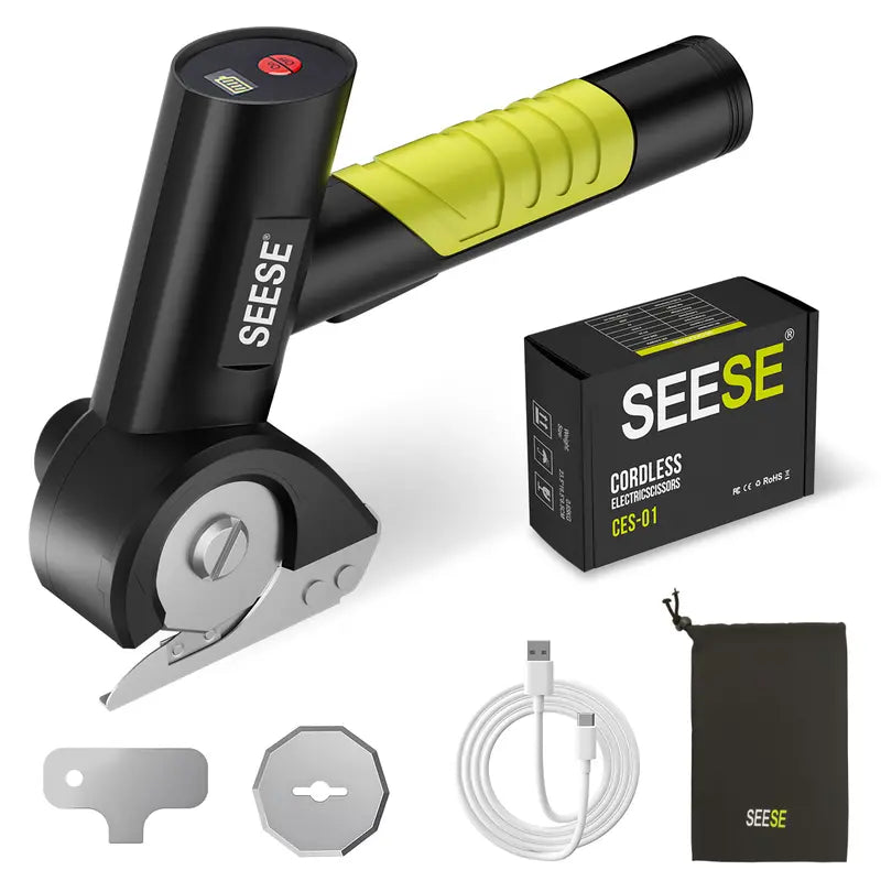 Rechargeable Cordless Electric Scissors, Electric Cardboard Box Cutter with 2 Safety Blades & Storage Pouch - Cuts Cardboard, Leather, Fabric, and Plastic
