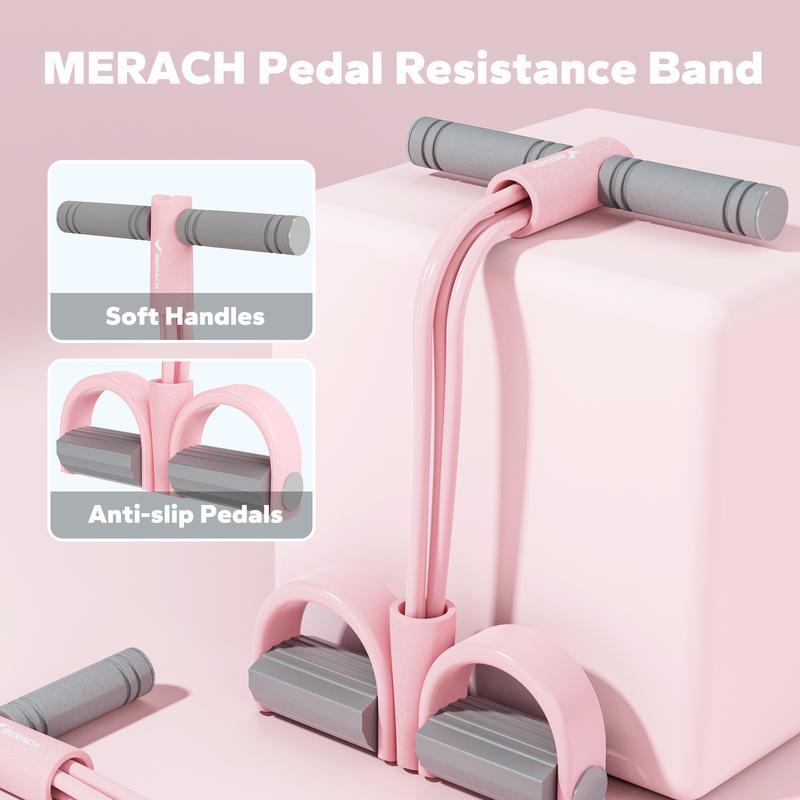 Merach Multifunction Pedal Resistance Band, Elastic Pull Rope Fitness, Full-Body Workout at Home Gym, Exercise Sit-up, Yoga, Abdominal Training BackToSchool