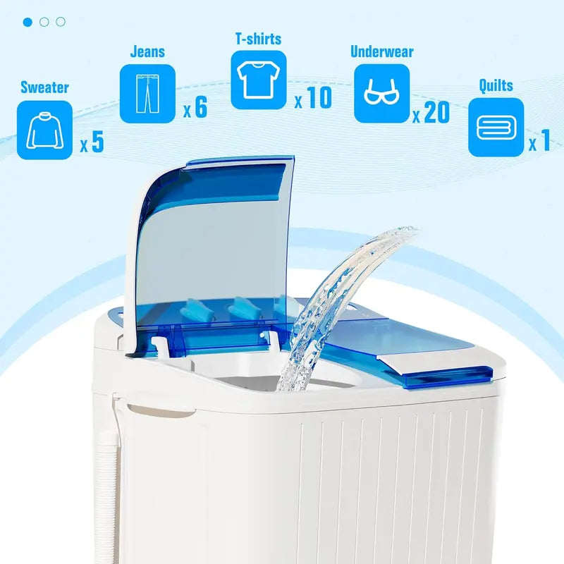 Portable Washing Machine with Longer Hose, 16lbs Twin Tub Laundry Washer Machine with 9.6Lbs Washer and 5.4Lbs Spinner dryer, Semi-automatic Washer Combo for Dorms, Apartments, Blue#Summervibes