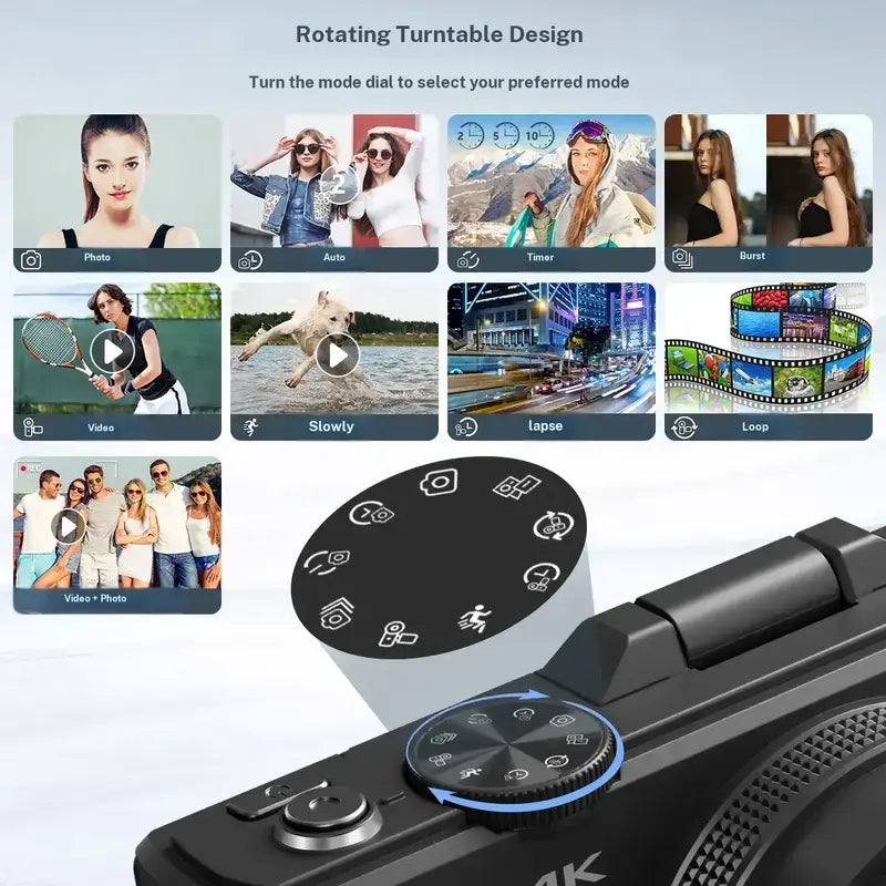 4K Digital Camera for Photography & Content Creators - 64MP, 3-Inch 180° Flip Screen, 18X Digital Zoom, 32GB Micro SD Card, 2 Batteries, Speaker, Lanyard, Cool Gifts for Guys
