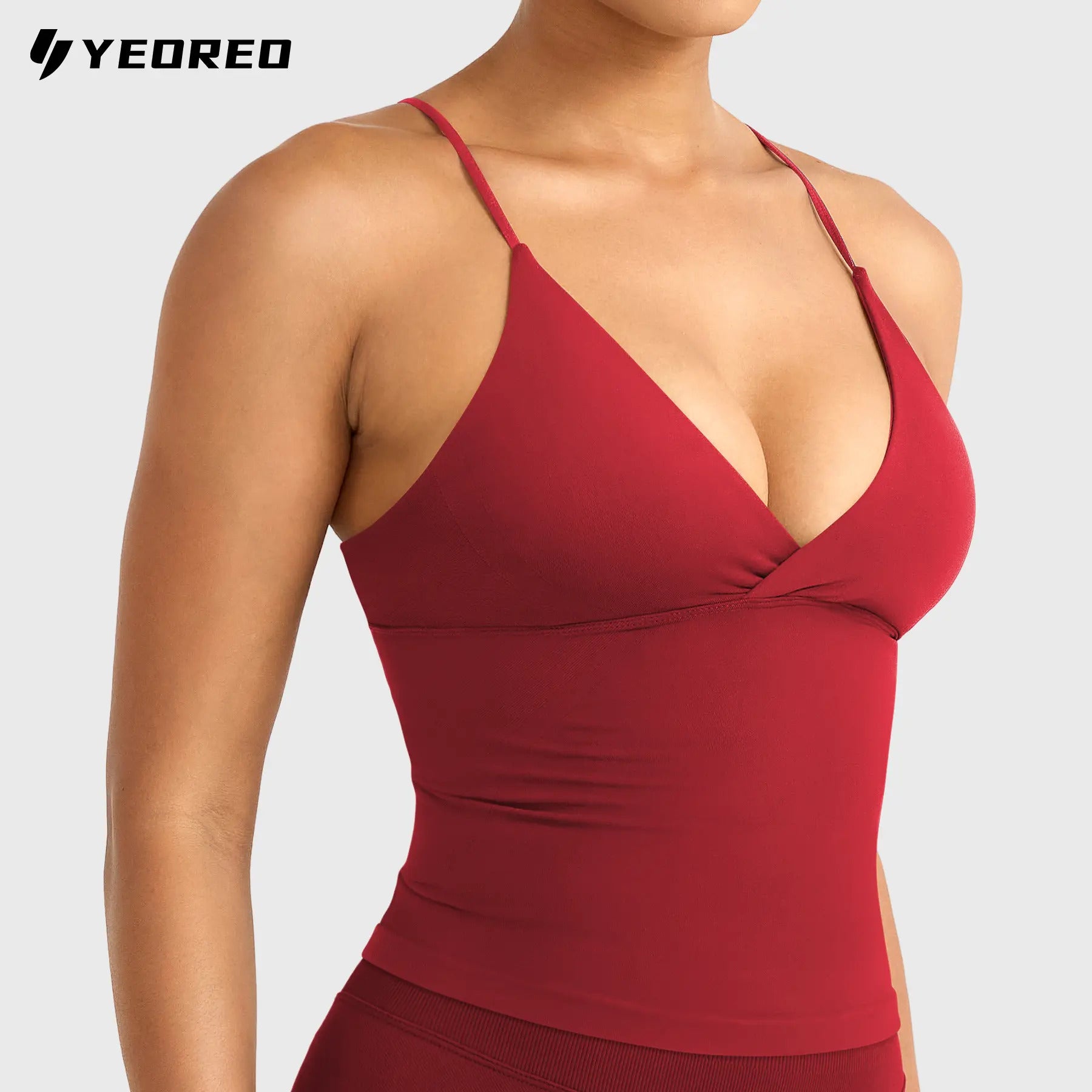 YEOREO Women's Halter Neck Sports Bra Longline Workout Tank Top with Built in Bra Backless Strappy Gym Top Buttery Soft Padde