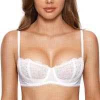 Women's Sexy Lace Push Up Plus Size Bra Sheer Balconette Underwire Unlined SpringStatements