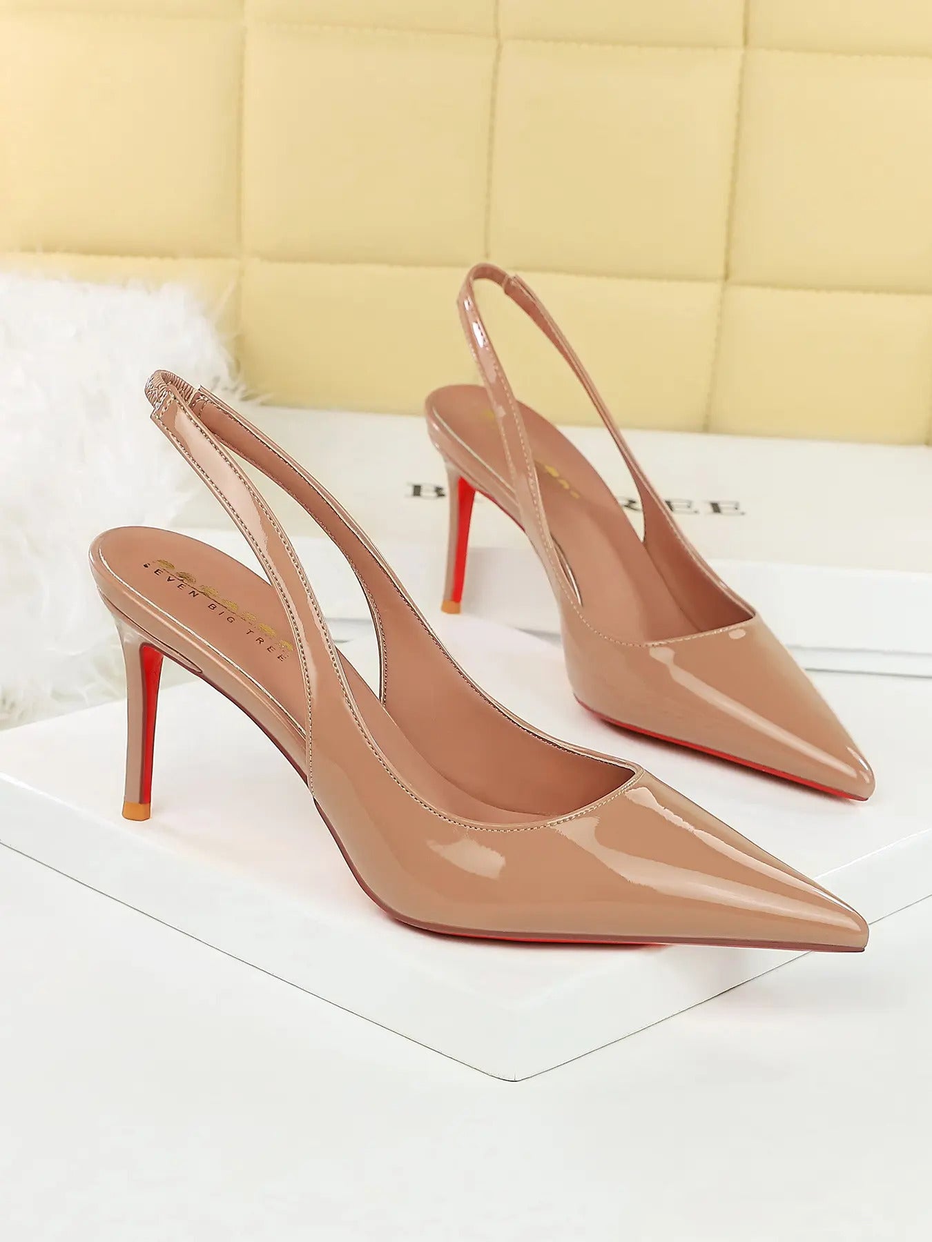Women's Sexy PU Leather High Heels, Elegant Party Shoes, Pointed Toe Slip-On Shoes, Rubber Sole, All Season Fashion Footwear,