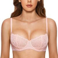 Women's Sexy Lace Push Up Plus Size Bra Sheer Balconette Underwire Unlined SpringStatements