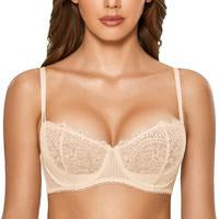 Women's Sexy Lace Push Up Plus Size Bra Sheer Balconette Underwire Unlined SpringStatements
