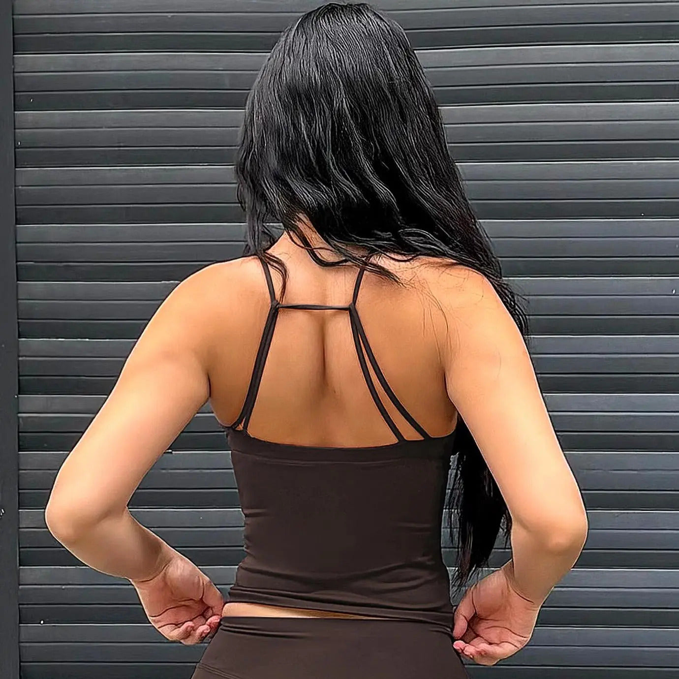 YEOREO Women's Halter Neck Sports Bra Longline Workout Tank Top with Built in Bra Backless Strappy Gym Top Buttery Soft Padde