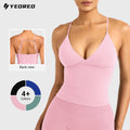 YEOREO Women's Halter Neck Sports Bra Longline Workout Tank Top with Built in Bra Backless Strappy Gym Top Buttery Soft Padde