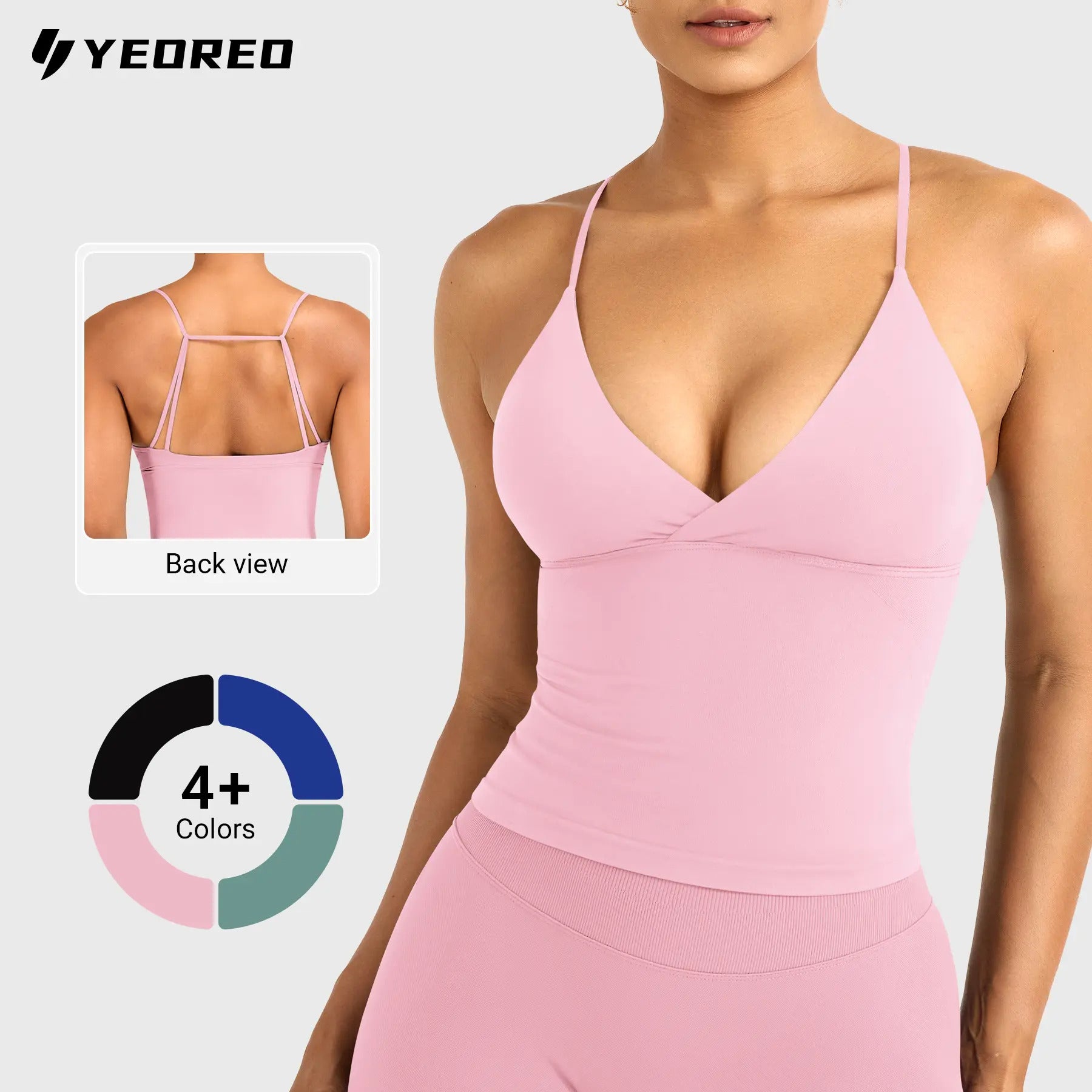 YEOREO Women's Halter Neck Sports Bra Longline Workout Tank Top with Built in Bra Backless Strappy Gym Top Buttery Soft Padde