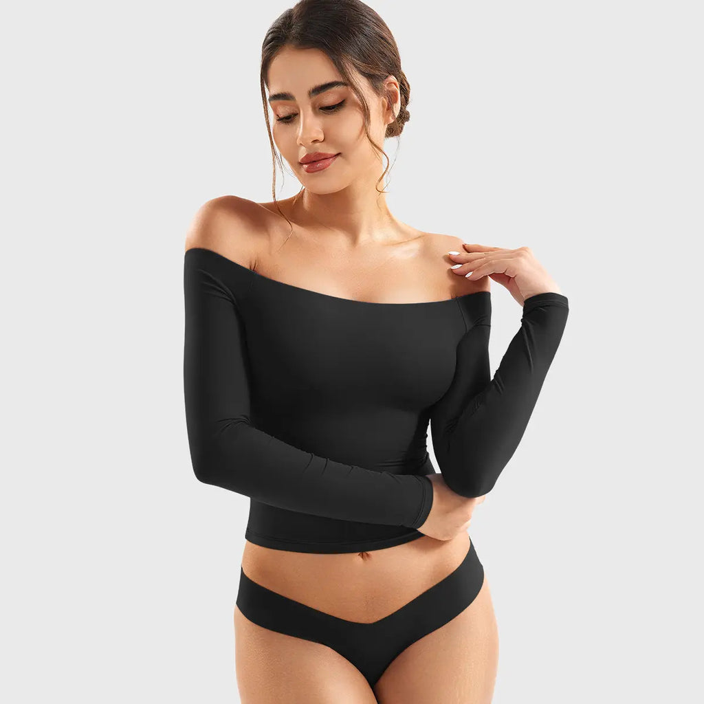 YEOREO Sophie Buttery Soft Off Shoulder Long Sleeve Shirt Double Lined Y2K Going Out Top Casual Cute Basic Womenswear