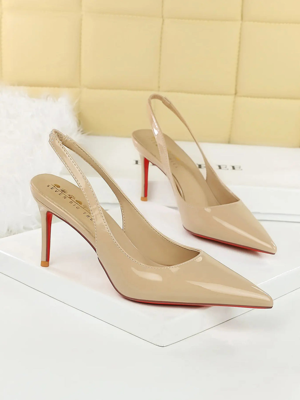 Women's Sexy PU Leather High Heels, Elegant Party Shoes, Pointed Toe Slip-On Shoes, Rubber Sole, All Season Fashion Footwear,