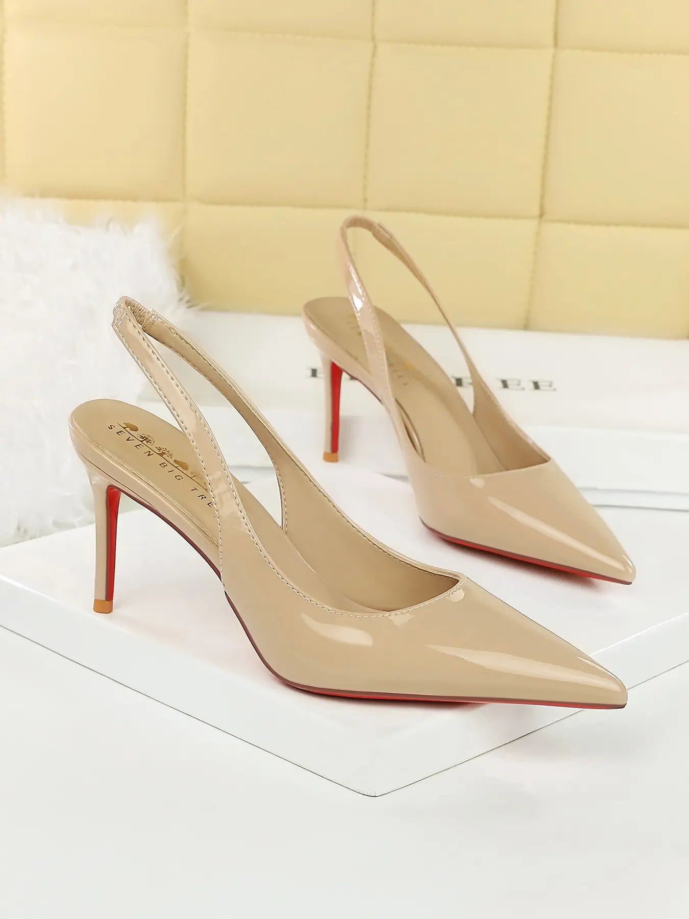 Women's Sexy PU Leather High Heels, Elegant Party Shoes, Pointed Toe Slip-On Shoes, Rubber Sole, All Season Fashion Footwear,