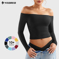 YEOREO Sophie Buttery Soft Off Shoulder Long Sleeve Shirt Double Lined Y2K Going Out Top Casual Cute Basic Womenswear