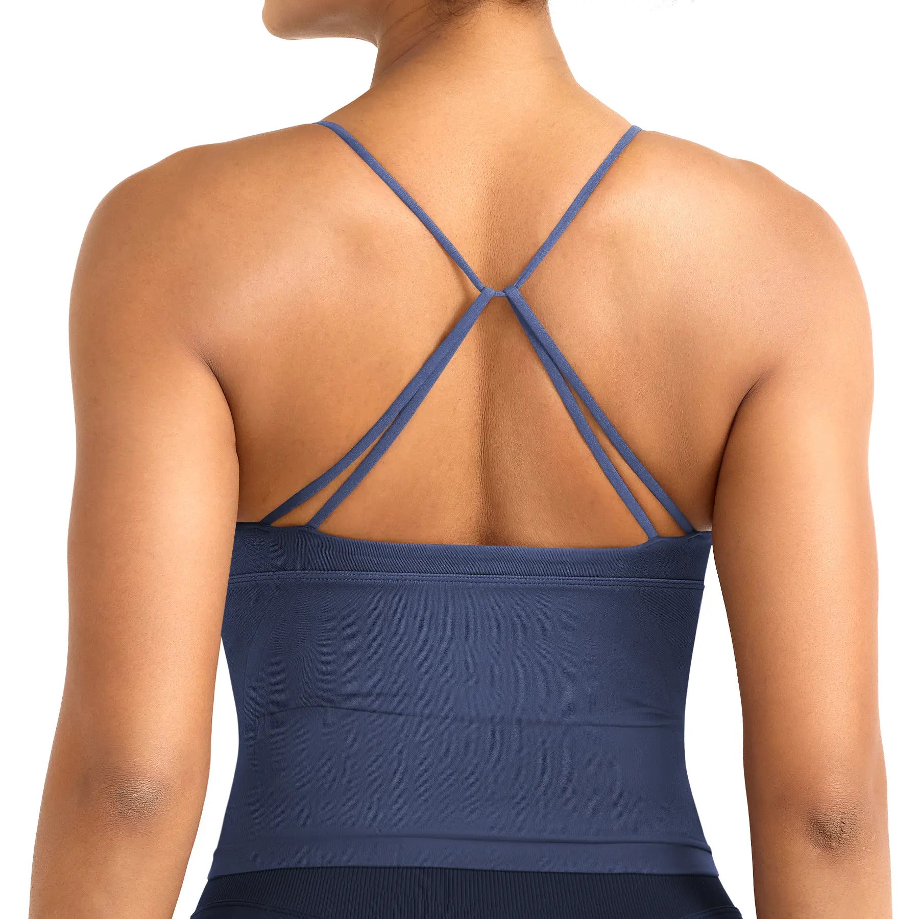 YEOREO Women's Halter Neck Sports Bra Longline Workout Tank Top with Built in Bra Backless Strappy Gym Top Buttery Soft Padde