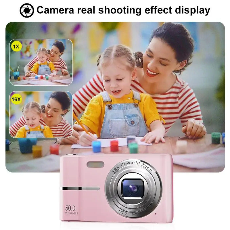 FHD 1080P Digital Camera with SD Card, 16X Digital Zoom, Portable Mini Compact Point-and-Shoot Pocket Camera, Shoot Cameras f