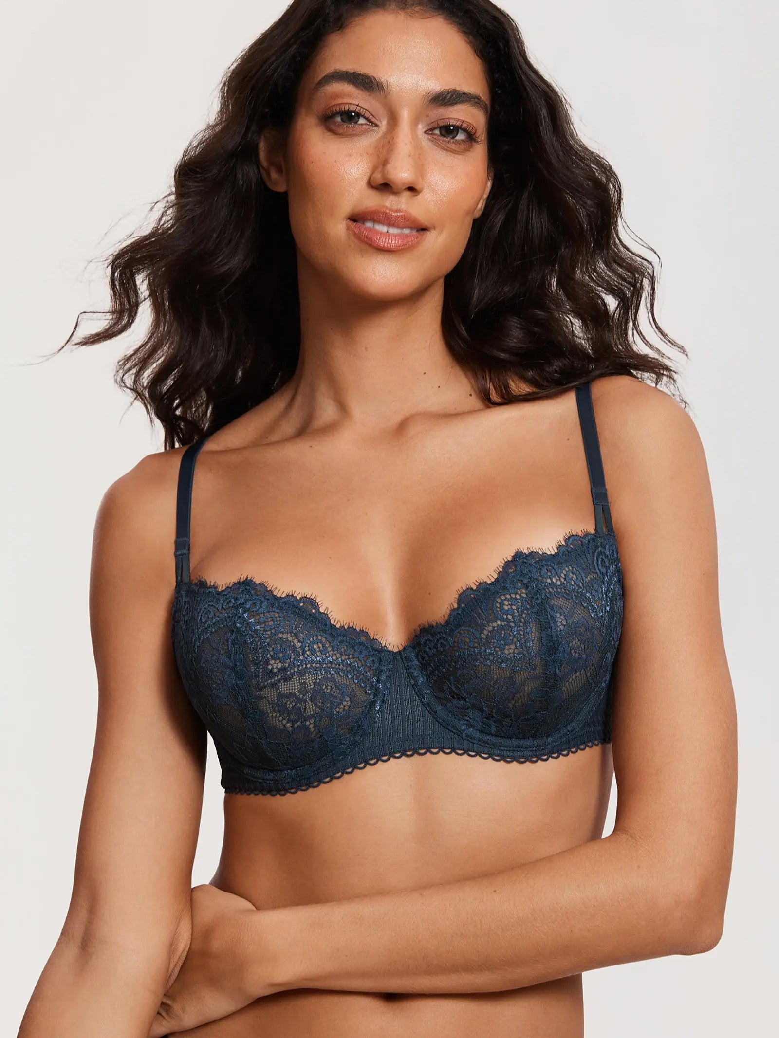 Women's Sexy Lace Push Up Plus Size Bra Sheer Balconette Underwire Unlined SpringStatements