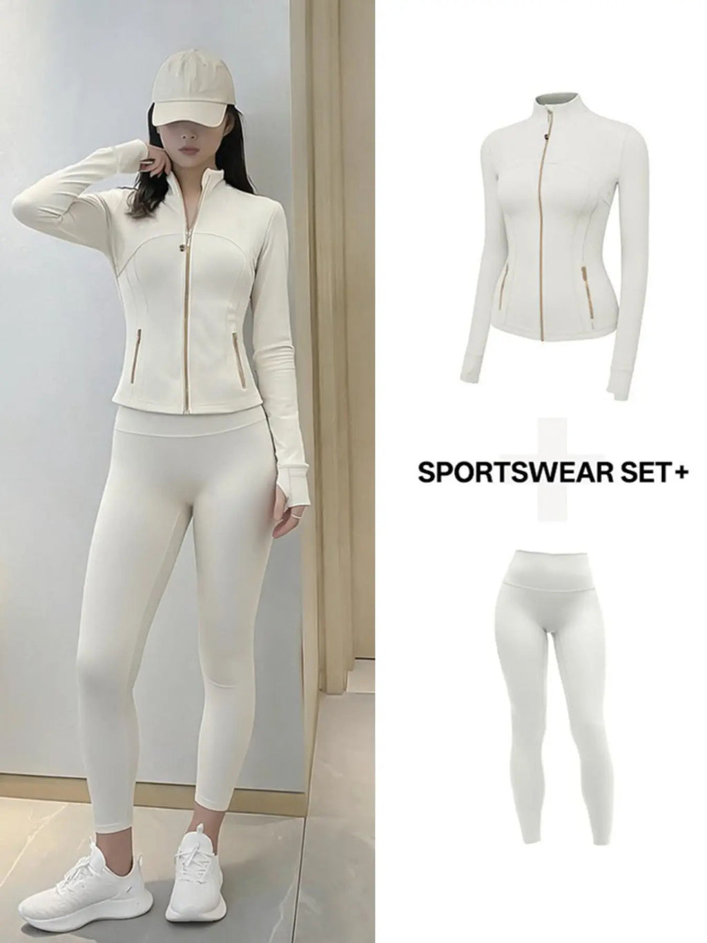 Two-Piece Sports Yoga Set, Women's Golden Zipper Jacket & Seamless Leggings, Yoga Outfit, Seamless Yoga Outfits, Fitted Sport