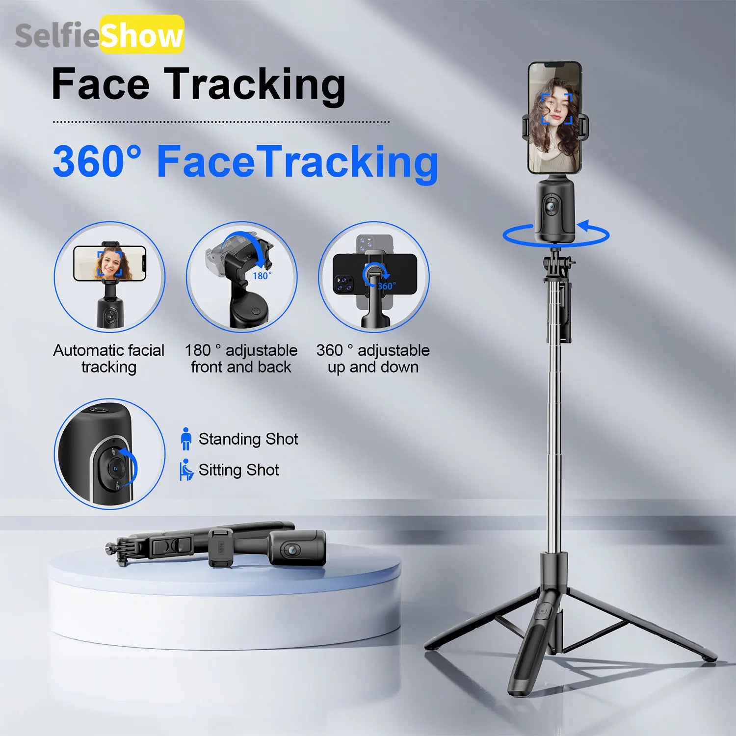 Smart AI Face-Tracking Phone Tripod Selfie Stand, 360° Pan and Tilt with Stabilization for Home and Outdoor Use #TOP PICKS